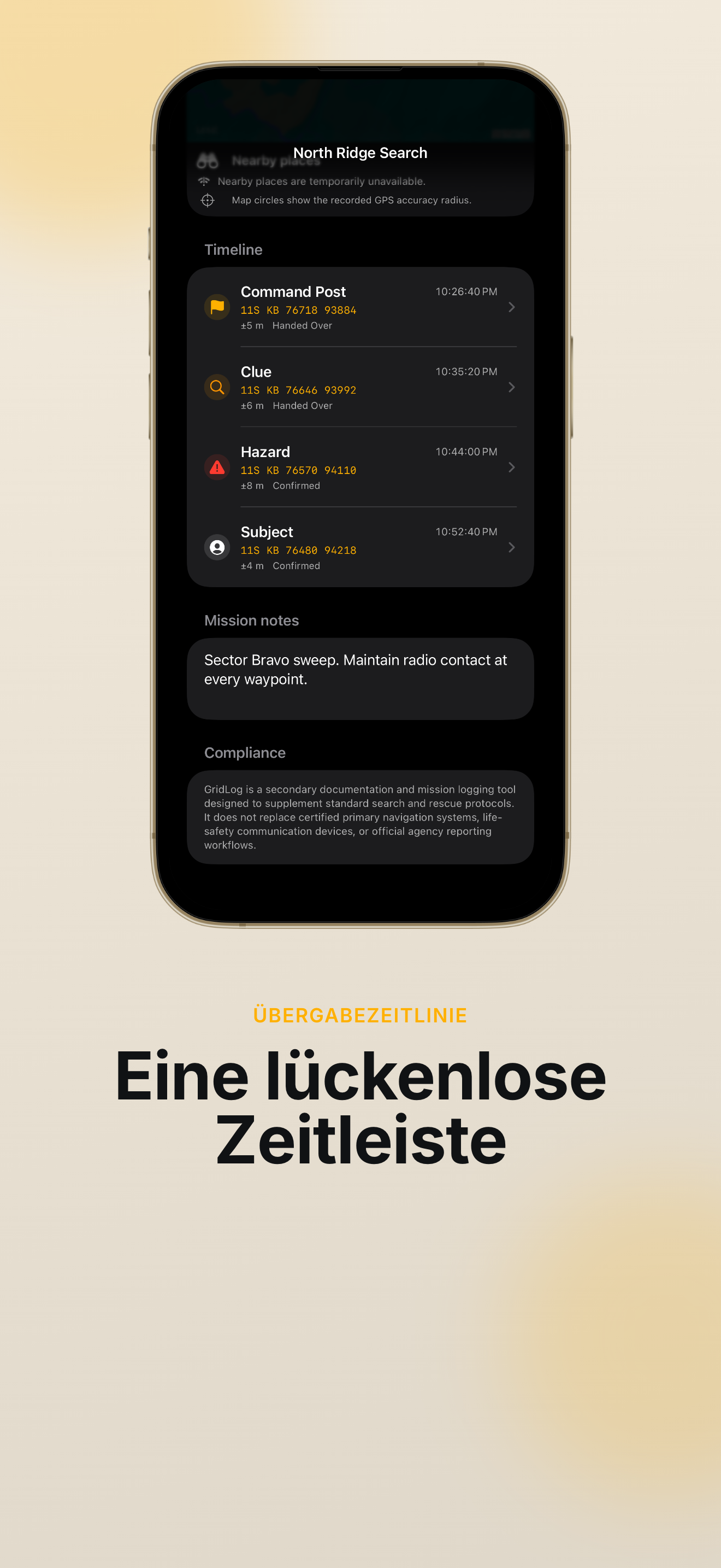 GridLog Beweiskarte mit Foto und Funknotiz