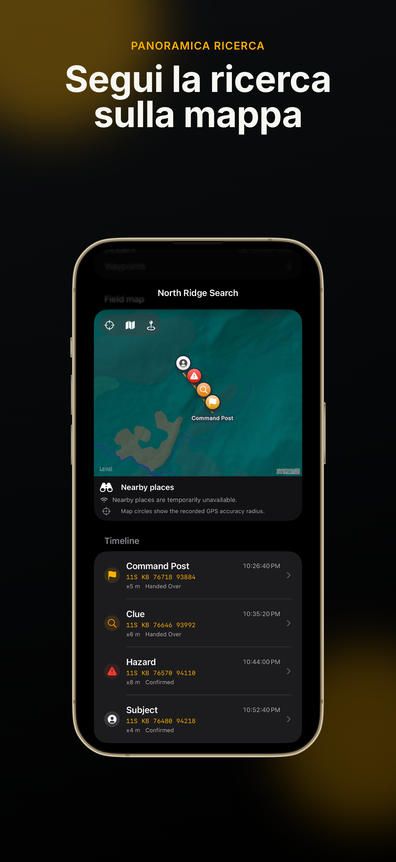 Registrazione rapida waypoint GridLog per missioni SAR
